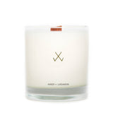 amber and cardamom soy candle with crackling wooden wick natural soy white wax and clear glass