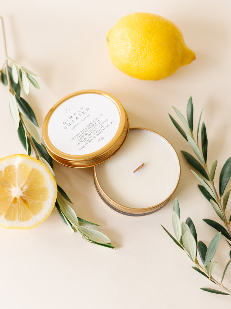 Olive Leaf + Lemon Soy Travel Candle